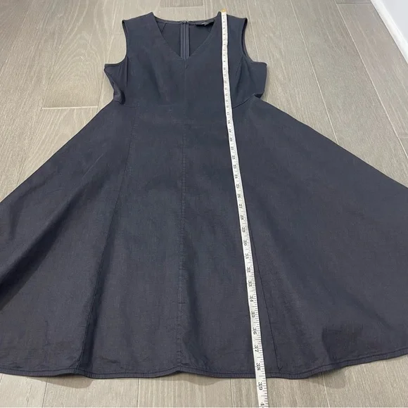 THEORY LINEN KALSINGTON FIT & FLARE DRESS 4 NAVY BLUE MIDI SLEEVELESS POCKETS - Picture 14 of 16
